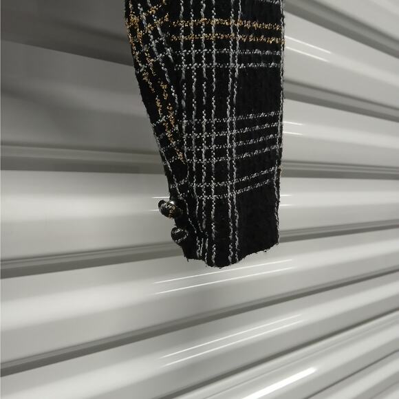 Slate & Willow Classic Plaid Tweed Blazer Womens Small Black Cropped Jacket - Picture 11 of 11